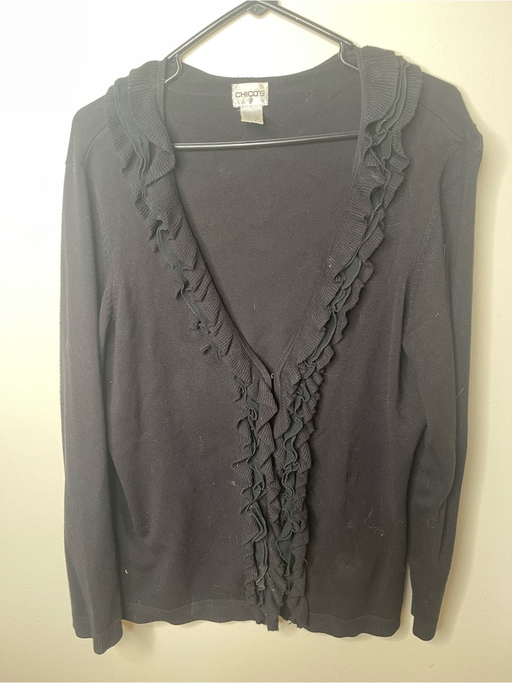 Chico's Black Ruffle-Front Women's Cardigan